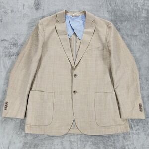 Peter Millar Blazer Mens XL 46 Tan Wool Silk Linen Herringbone Sport Coat Jacket
